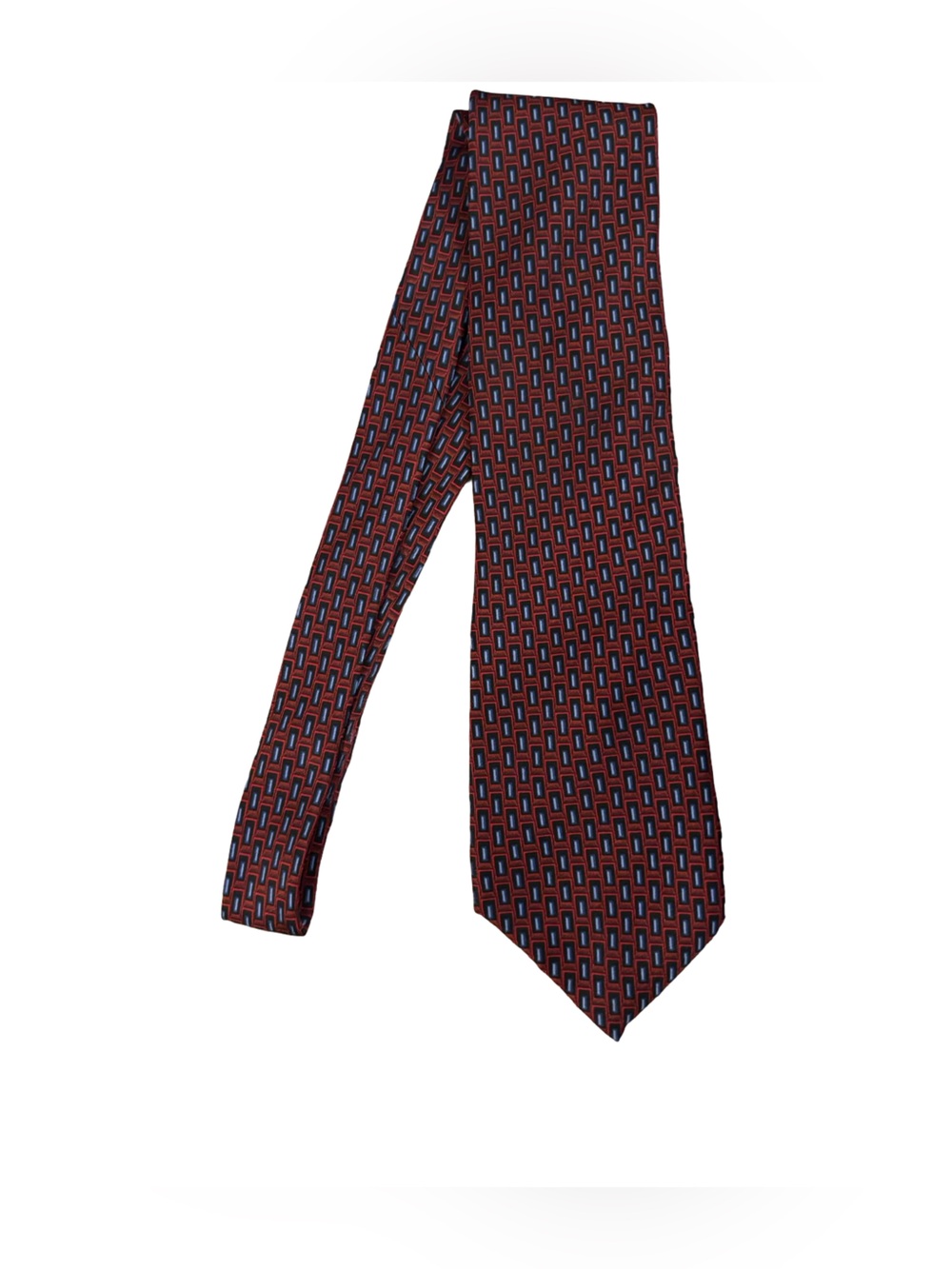 Men's VTG Red Geometric Old Money  Silk Power Tie with Blue Pattern
